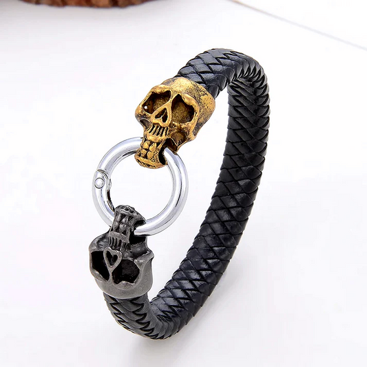 Braided Leather Skull Bracelet
