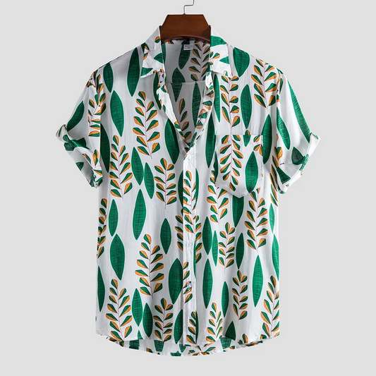 Unisex Leaf Pattern Button-Up Shirt