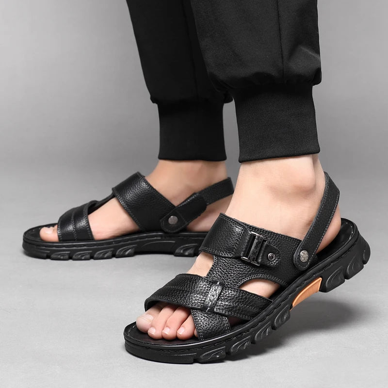 Breathable Leather Slip-On Sandal