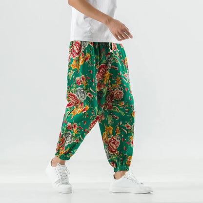 Breathable Cotton-Linen Floral Lightweight Pants