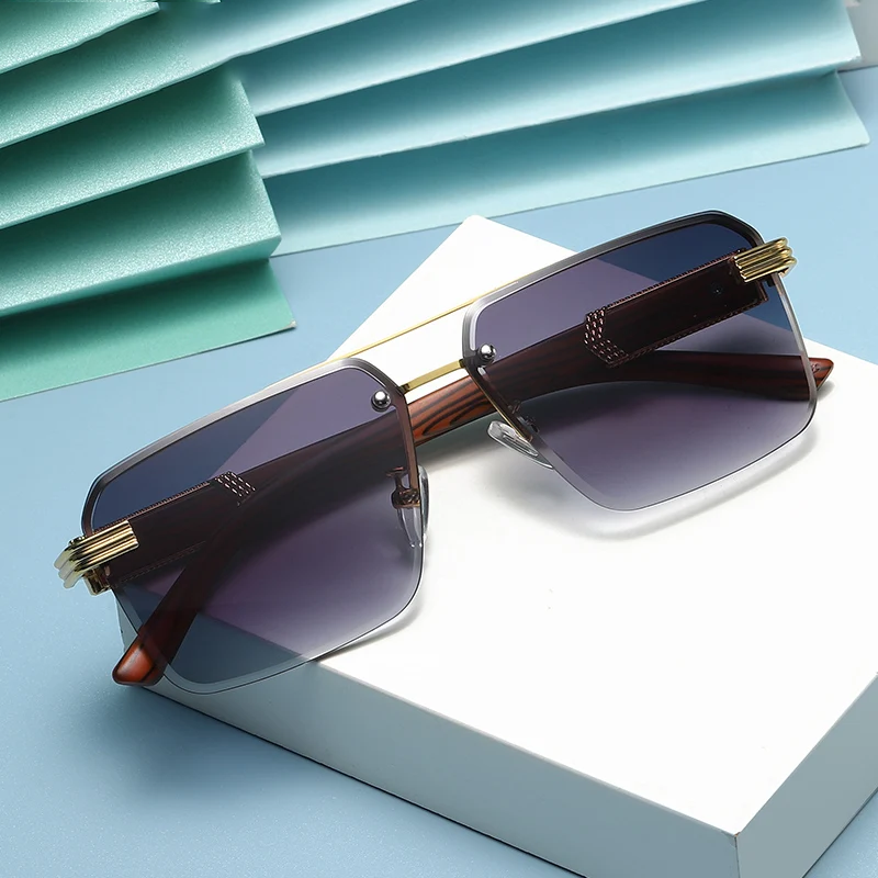Wood Frames Polycarbonate Rimless Sunglasses